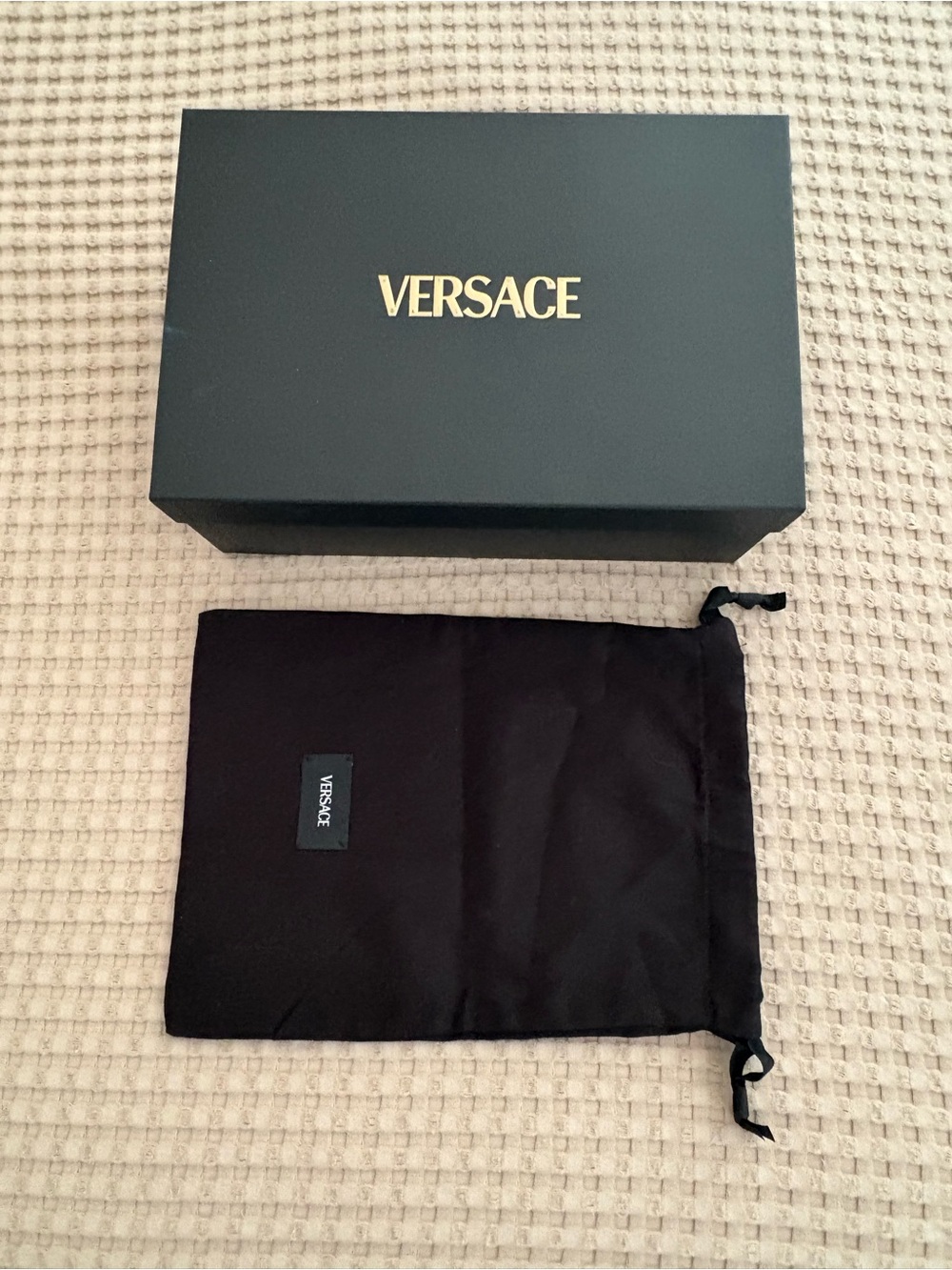 Versace Black and Gold Logo Gift Set Box with Drawstring Pouch